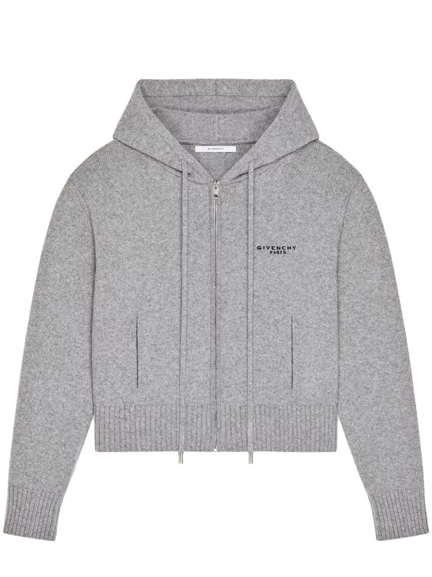 Givenchy Zip Up Cropped Hooded Wool Cardigan