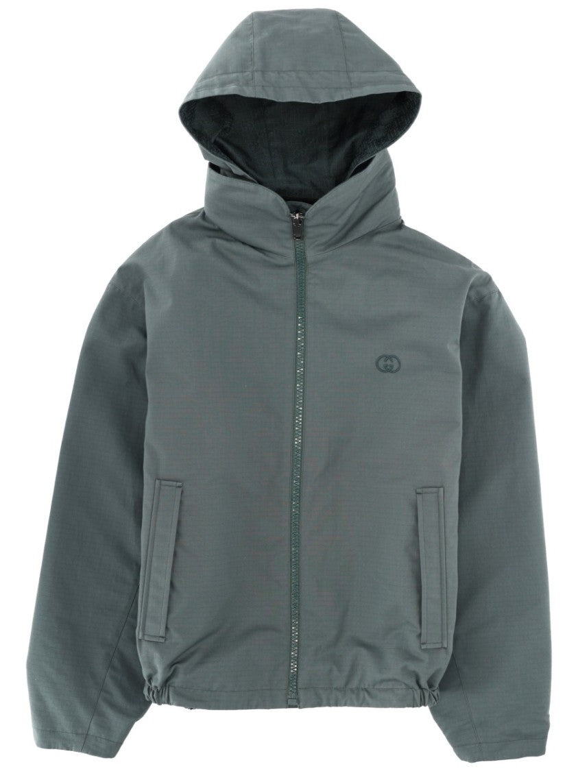 Gucci Hooded Cotton Jacket With Front Zipper And Logo