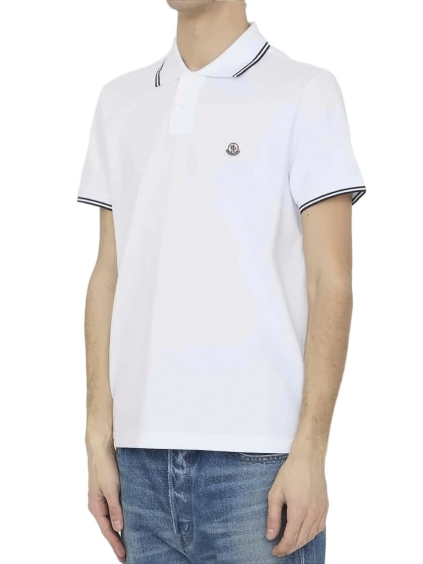 Moncler Short-Sleeve Polo Shirt With Subtle Stripe Accents