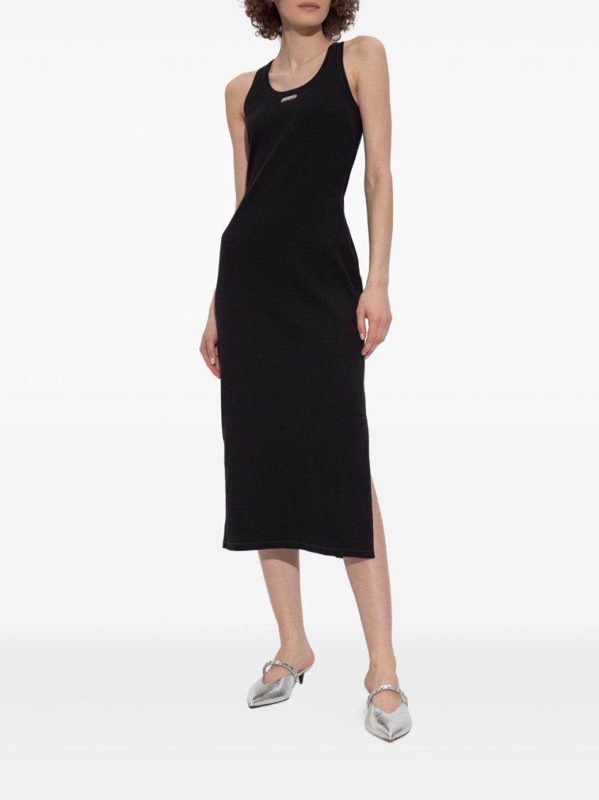 Alexander Mcqueen Placket Midi Dress With Crew Neck And Side Slit
