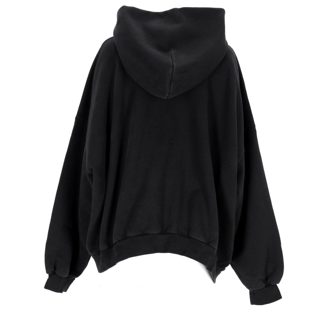 Balenciaga Oversized Black Fleece Hoodie With Embroidered Logos