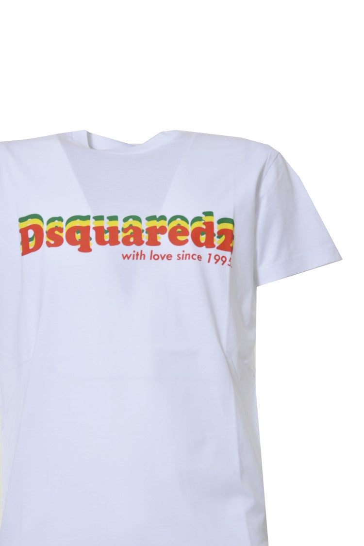 Dsquared2 Cool Fit White Cotton T-Shirt Multicolor Print