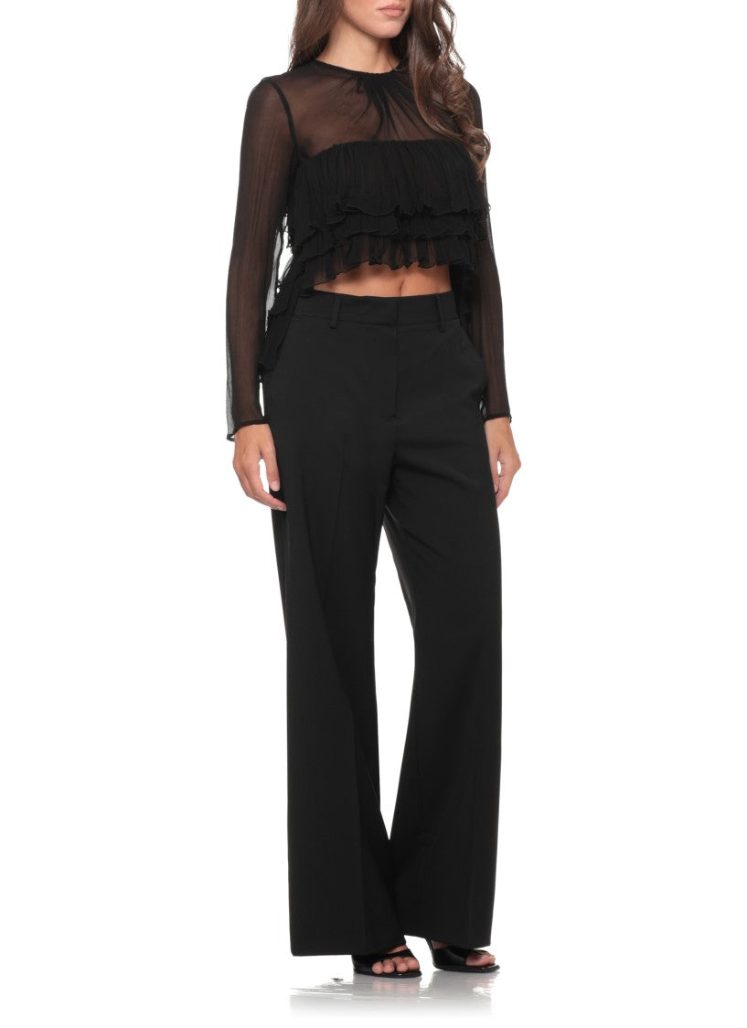 Elisabetta Franchi Black Semi-Transparent Ruffle Blouse