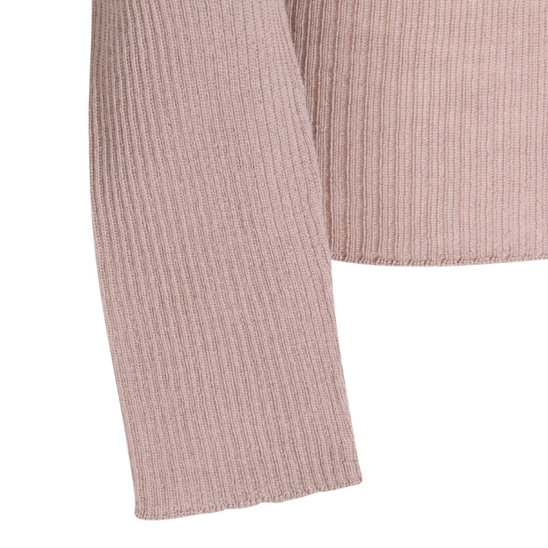 Rick Owens Rose Wool Knit Sweater With High Collar And Ribbed Texture