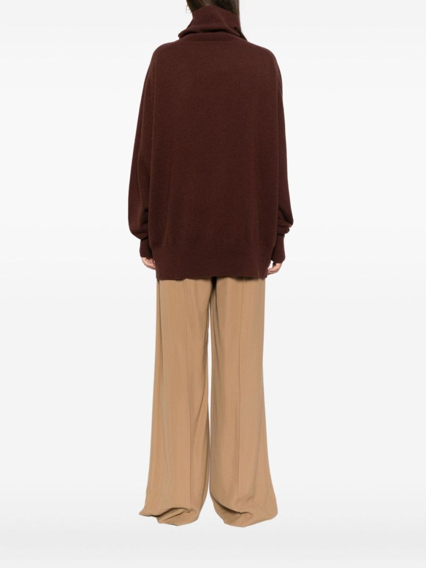 Dries Van Noten Relaxed Oversized Brown Sweater With Turtleneck