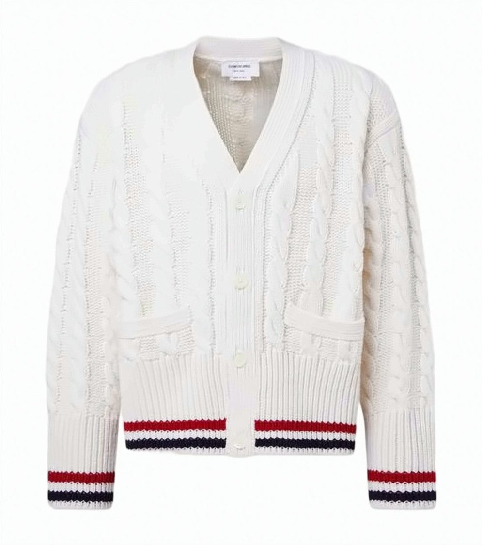 Thom Browne Cable-Knit Cardigan With V-Neckline And Button-Down Front