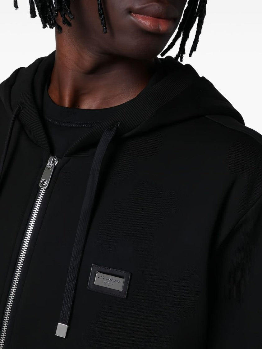 Dolce & Gabbana Black Zip-Up Coat With Hood