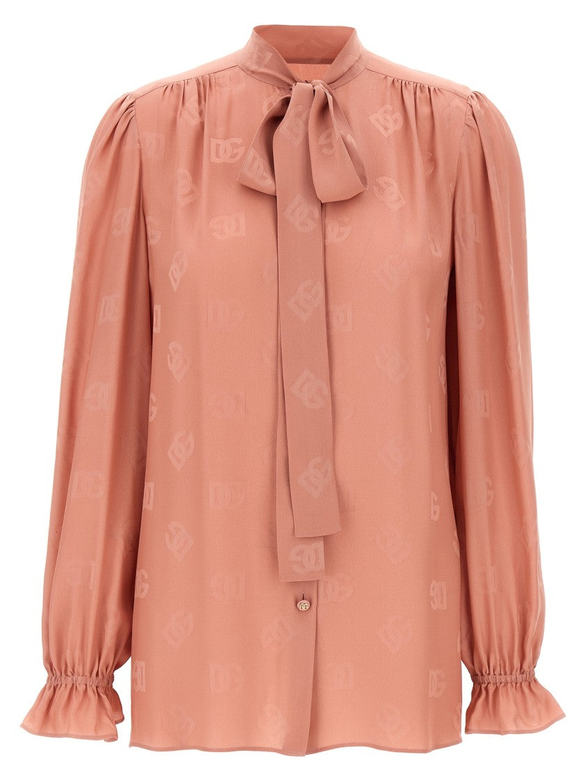 Dolce & Gabbana Silk Shirt With All-Over Dg Logo