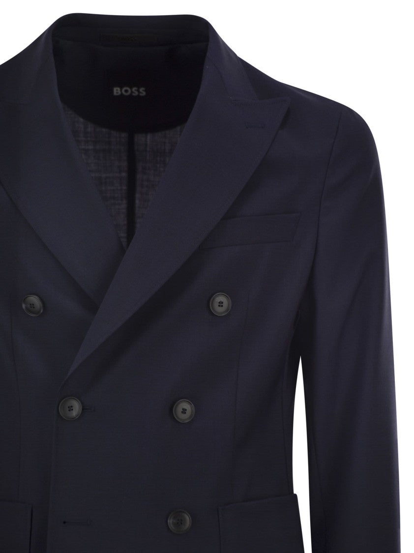 Boss Double-Breasted Blazer In Virgin Wool