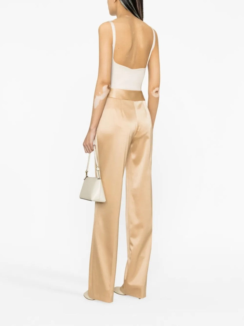 Ermanno Scervino Wide-Leg Satin-Finish Pants With High Waist