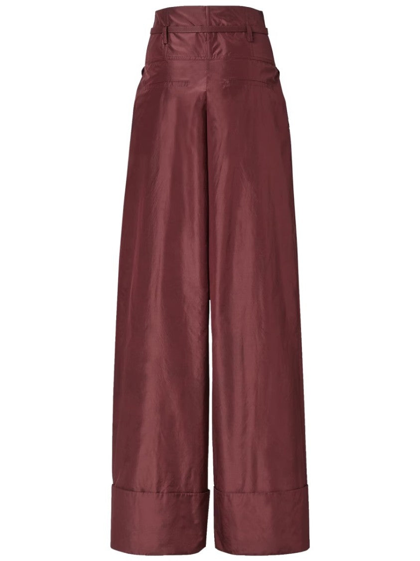 Fendi High-Waisted Wide-Leg Pants With Silk Belt And Structured Cuffs