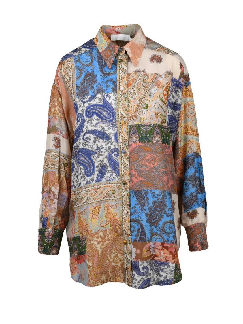 Zimmermann Patchwork Paisley Silk Shirt With Classic Collar And Button-Down Front