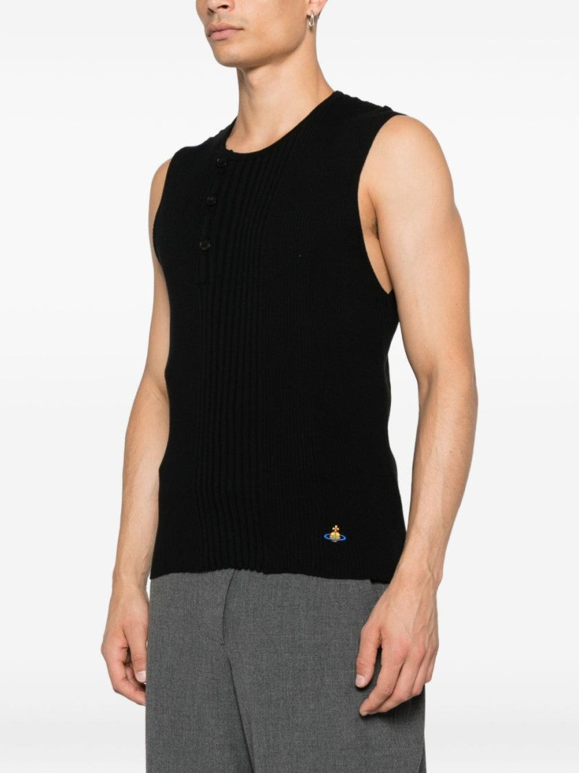 Vivienne Westwood Black Ribbed Sleeveless Button Knit Sweater