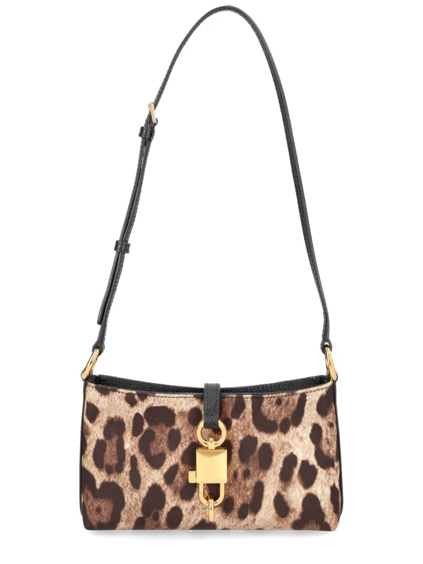 Dolce & Gabbana Lock Leopard Print Polyamide Shoulder Bag