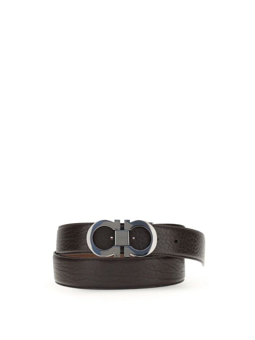 Ferragamo Radica Brown Belt With Polished Texture And Minimal Design