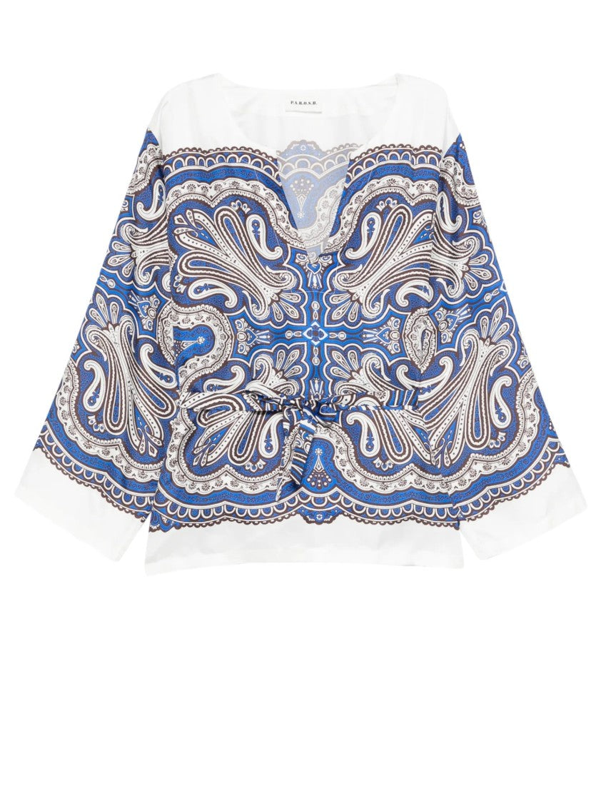 Parosh Silk Blouse With Intricate Scarf-Inspired Print