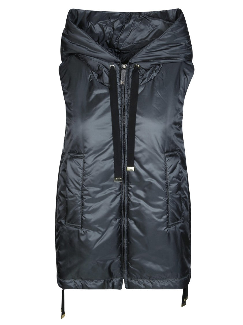 Max Mara Greengo Shiny Black Padded High-Collar Vest