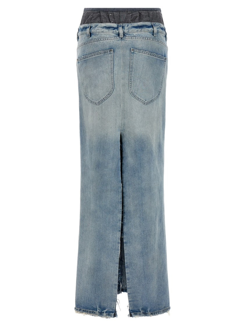 Maison Margiela Layered Denim Maxi Skirt With Front