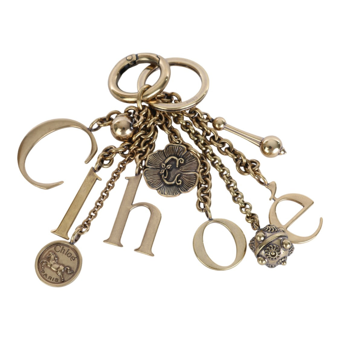 Chloé Antique Gold-Tone Charm Keychain With Vintage-Inspired Elements