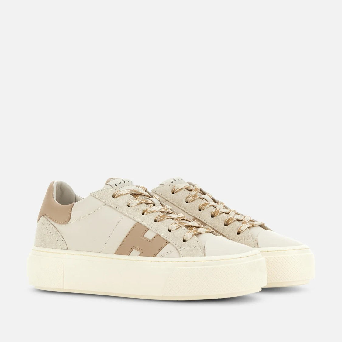 Hogan Ivory Taupe H705 Allacciato H Leather Lace-Up