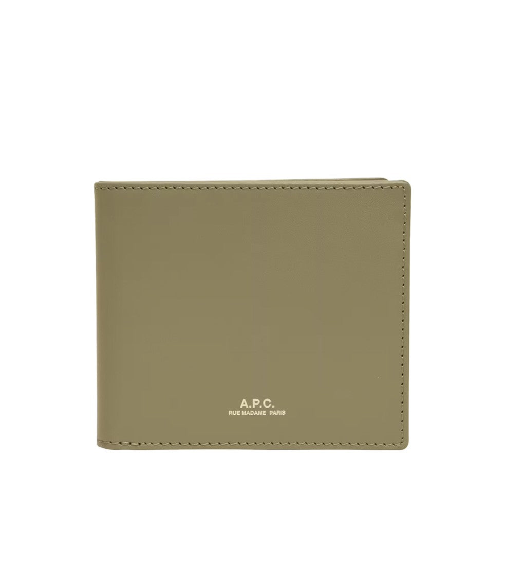 A.P.C. Embossed Green Leather Wallet With Goldtone Logo
