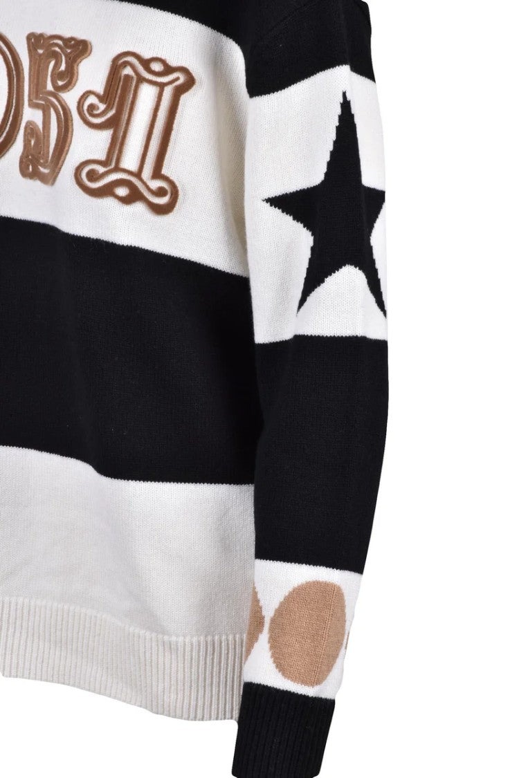 Max Mara Dirce Velvet Detail Sweater - Black/White