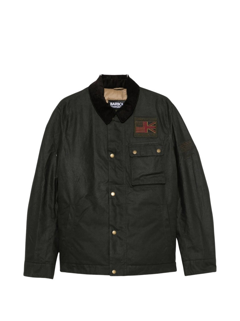 Barbour Padded Jacket With Contrasting Corduroy Collar And Logo Patch