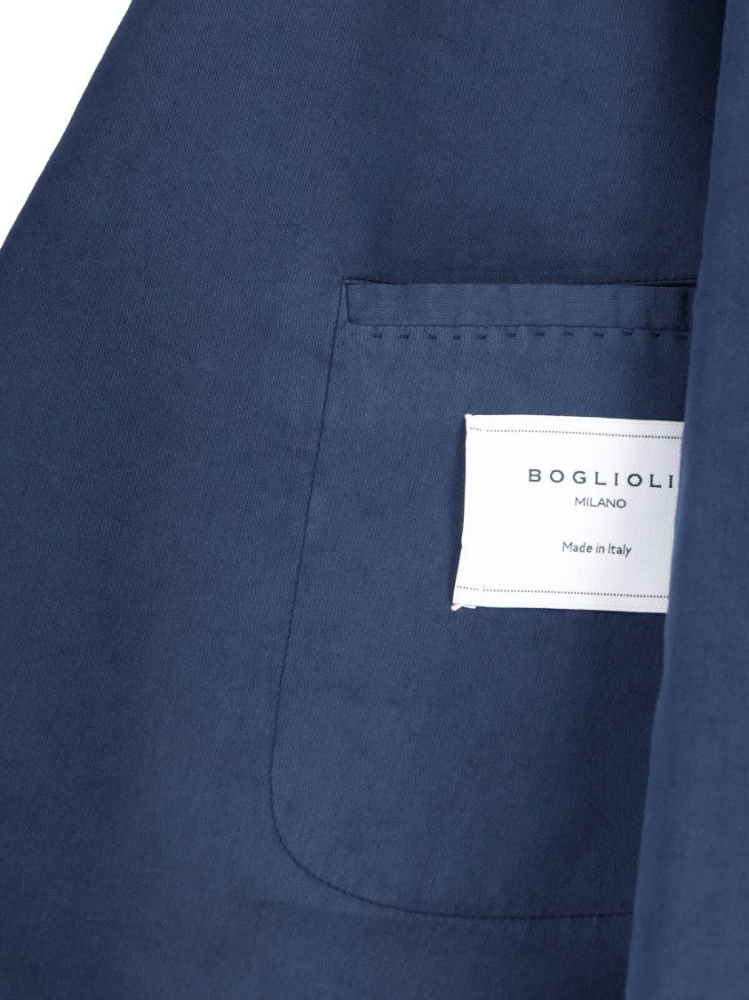 Boglioli Blue Cotton-Silk Double-Breasted Blazer