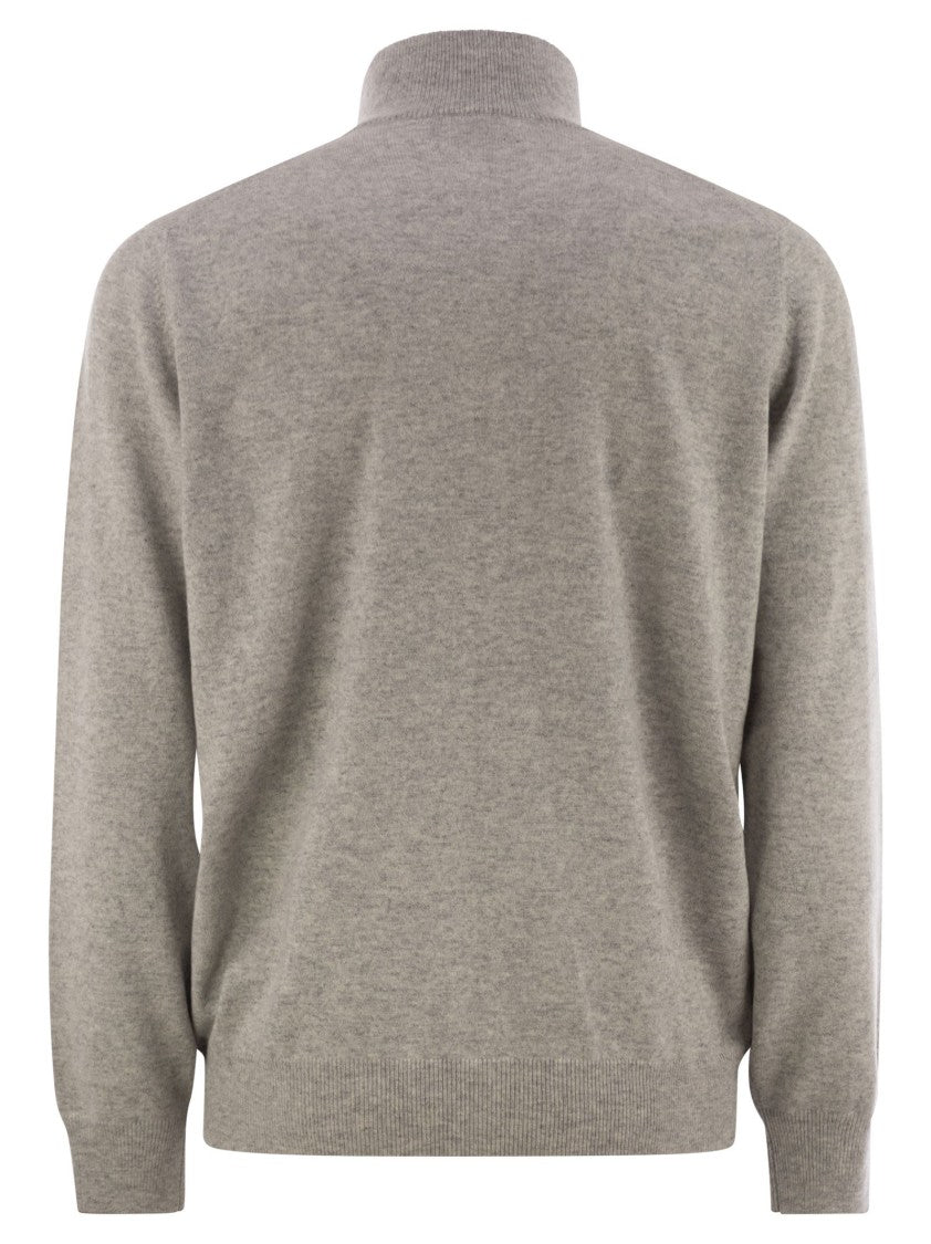 Brunello Cucinelli High-Necked Cashmere Cardigan With Zip