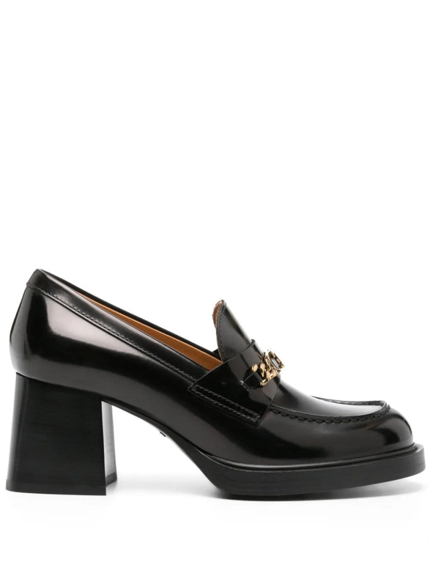 Tod's Black Leather Loafers With Decorative Chain Detail
