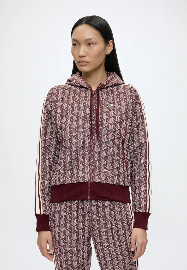 Lacoste Cropped Geometric Pattern Zip Hoodie