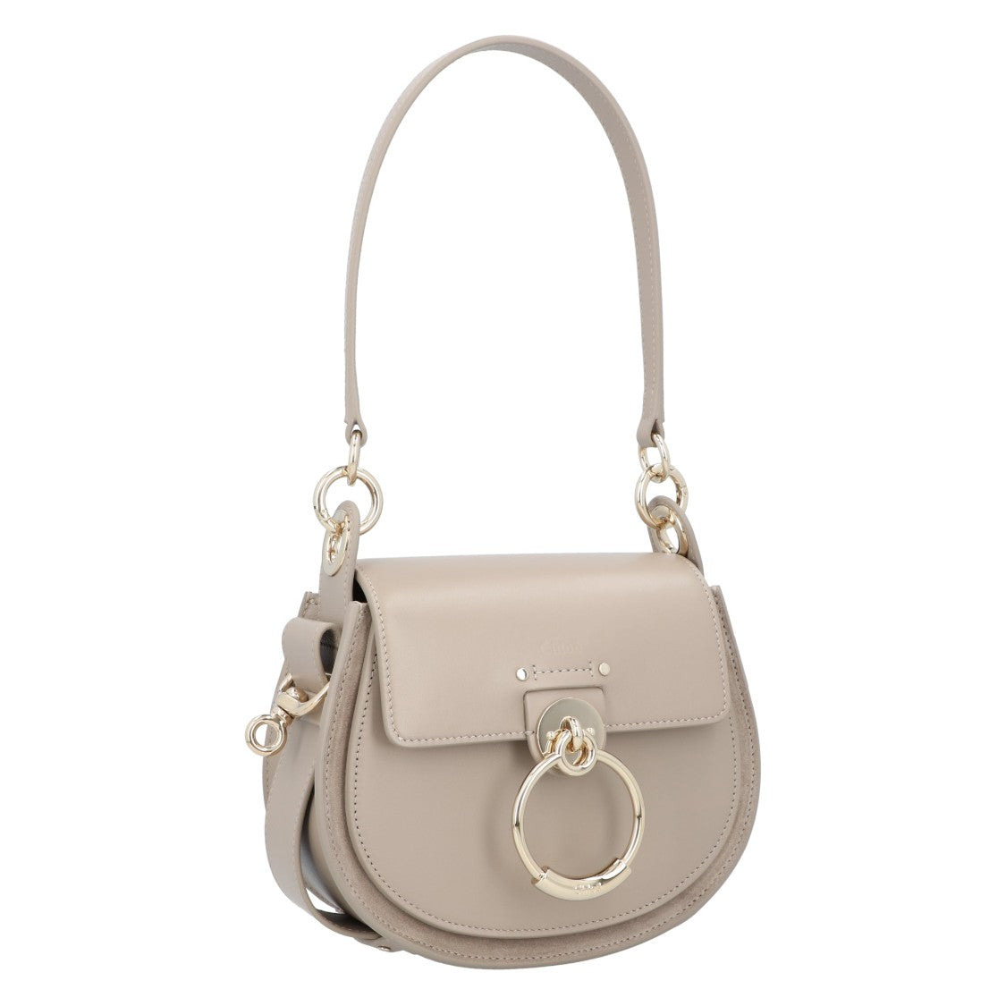 Chloé Small Tess Bag In Shiny Leather And Suede Grey