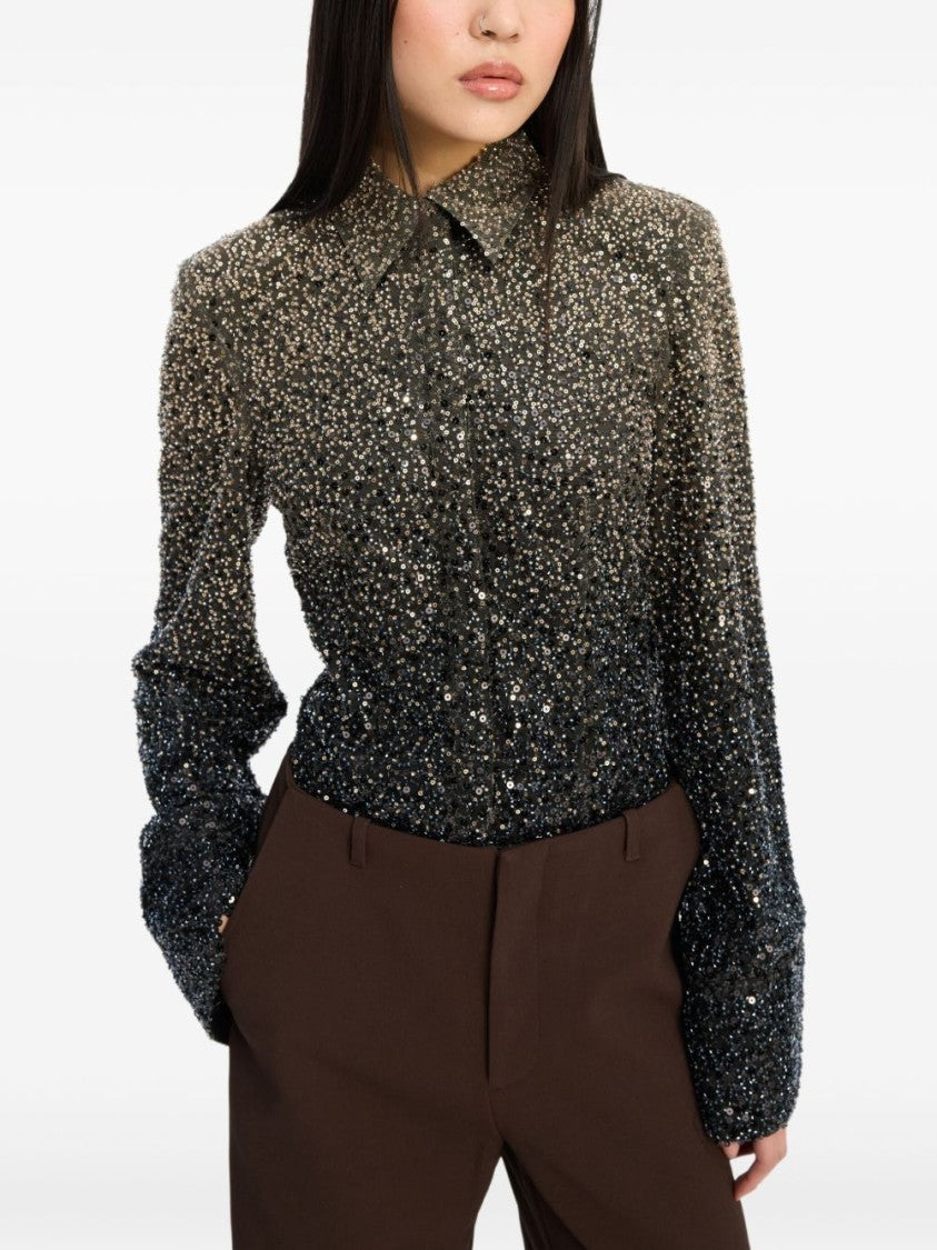 Rotate Shimmering Gradient-Sequin Grey Shirt