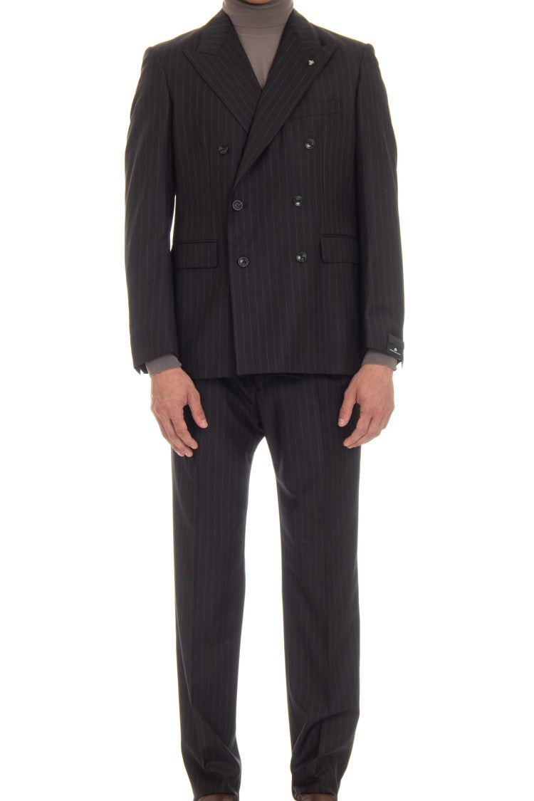 Tagliatore Double-Breasted Pinstripe Wool Suit Mod. Black