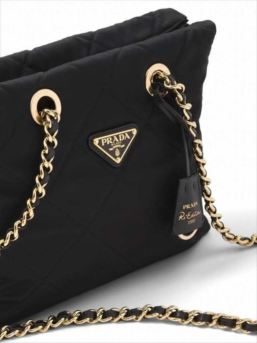 Prada Quilted Black Recycled Nylon Crossbody Bag With Chain Strap