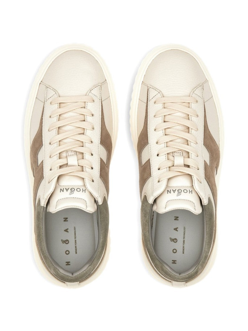 Hogan Beige And Brown H-Stripes Low-Top Sneakers