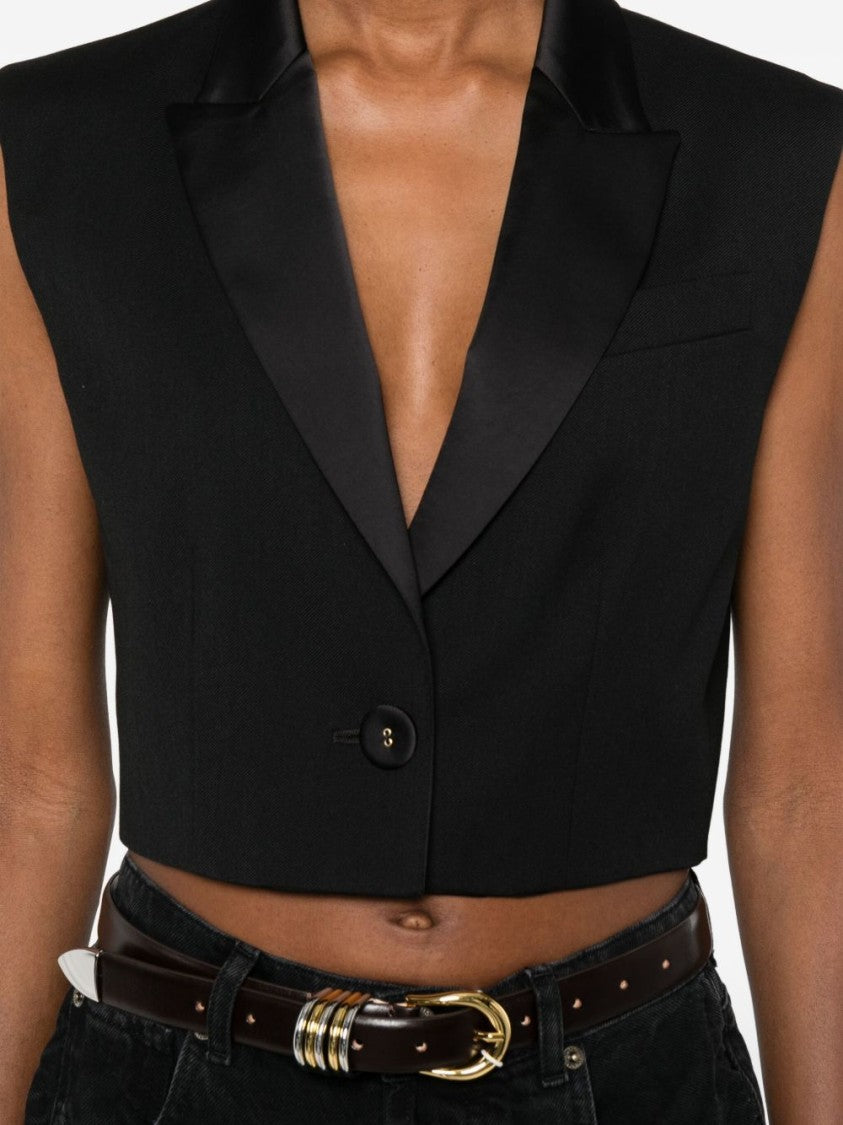 Twin-Set Cropped Tailored Jacket With Satin Lapels