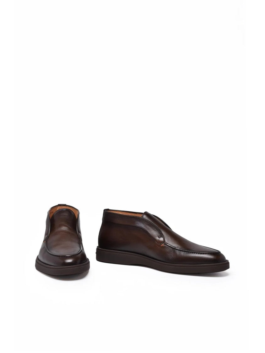 Santoni Brown Leather Chukka Boots