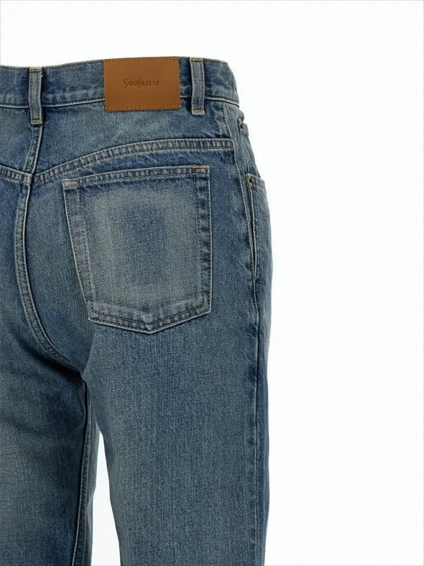 Saint Laurent Mid-Blue Straight-Leg Denim Pants With Whiskering Details