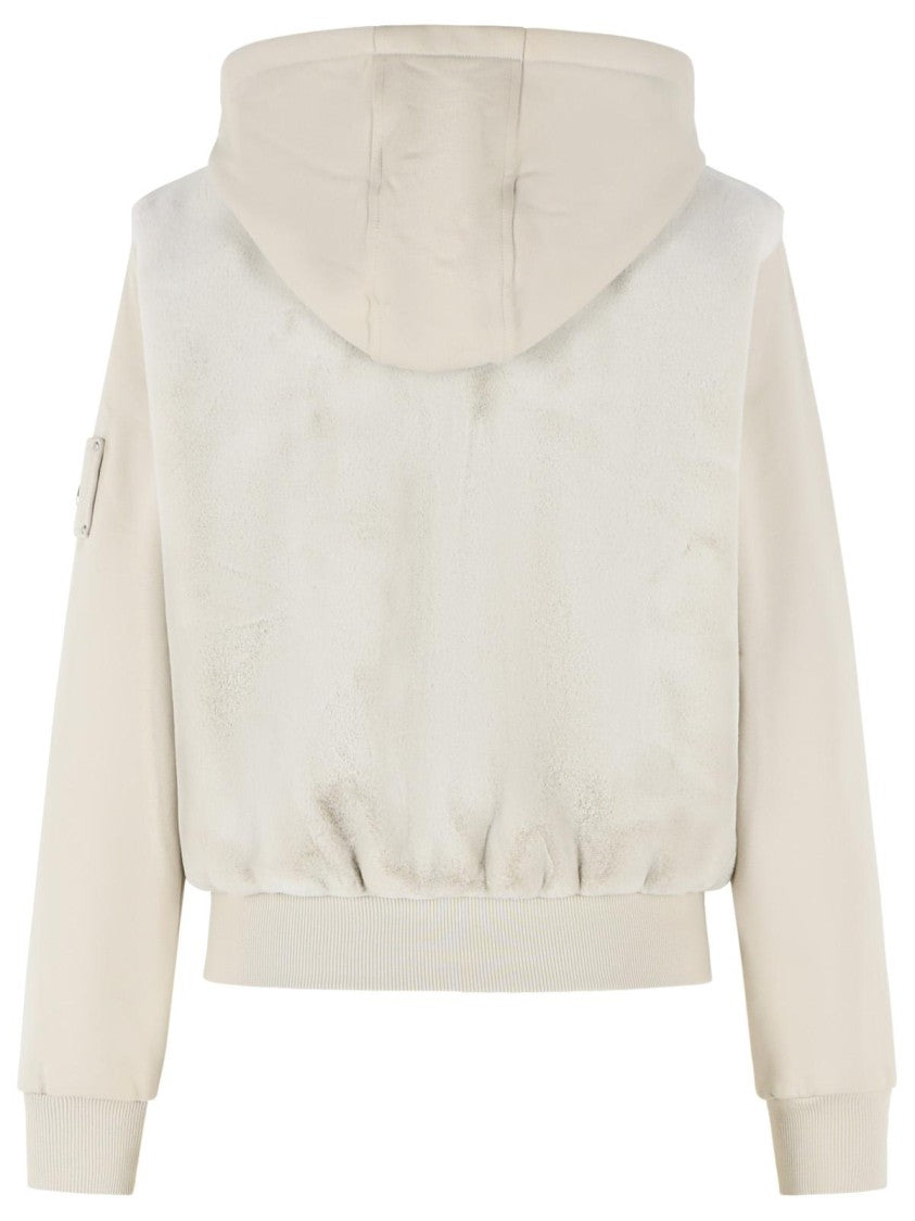 Moose Knuckles Ivory Cotton Sweatshirt With Drawstring Hood And Plush Detailing