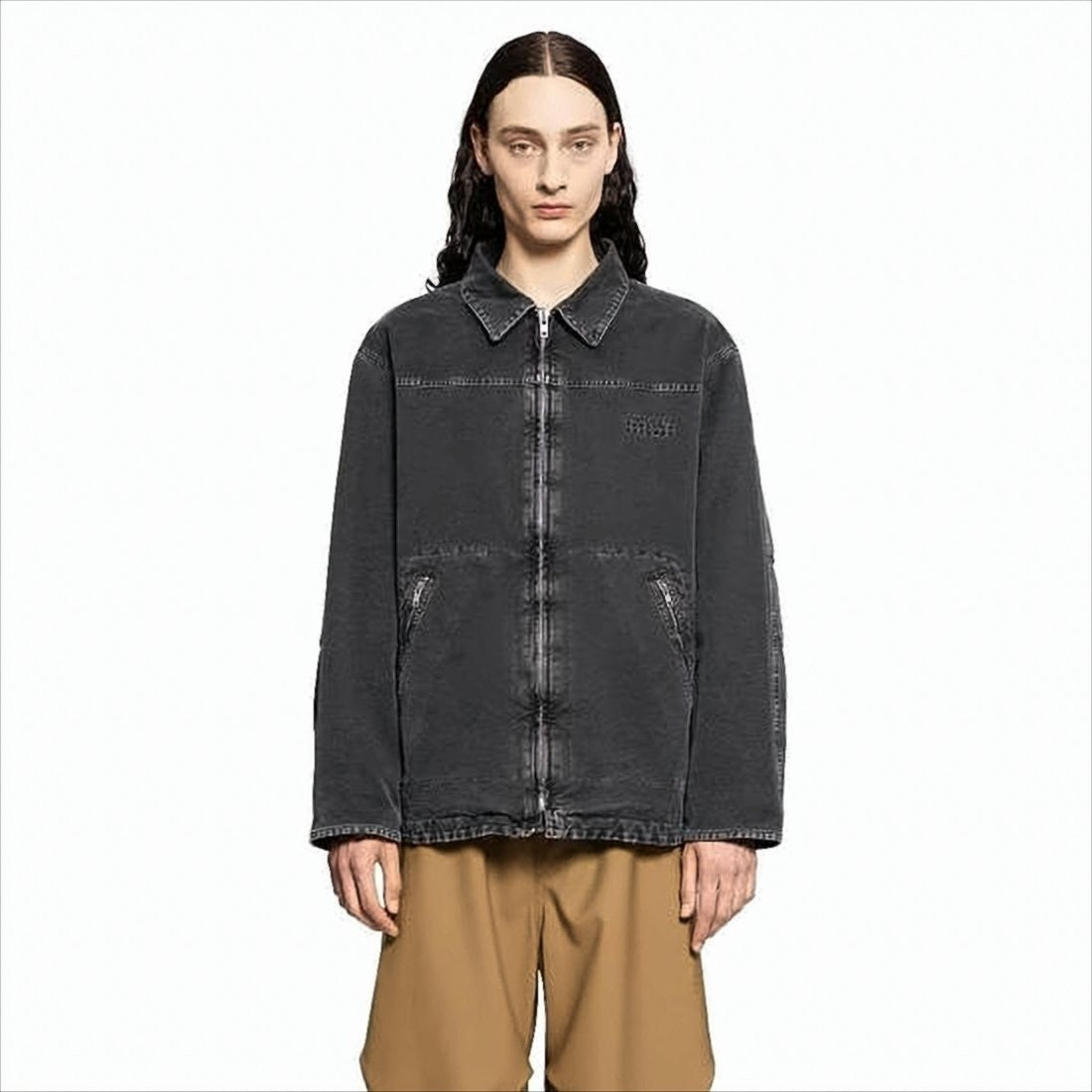 Mm6 By Maison Margiela Boxy Oversized Black Cotton Jacket With Vintage Finish