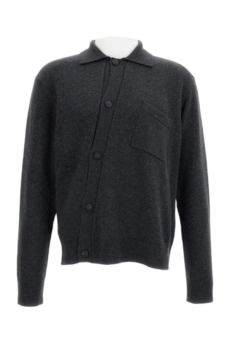 Jacquemus Wool Blend Cardigan With Diagonal Buttoning And Ribbed Finish