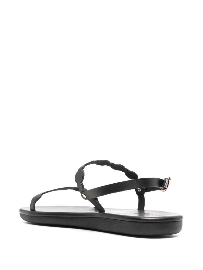 Ancient Greek Sandals Black Orion Vachetta Scalloped Leather Sandals