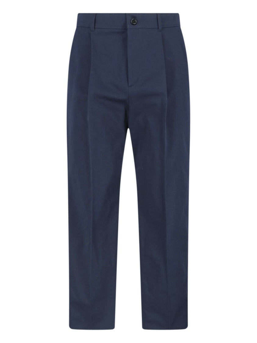 Valentino Navy Mid-Rise Tailored Cotton Trousers