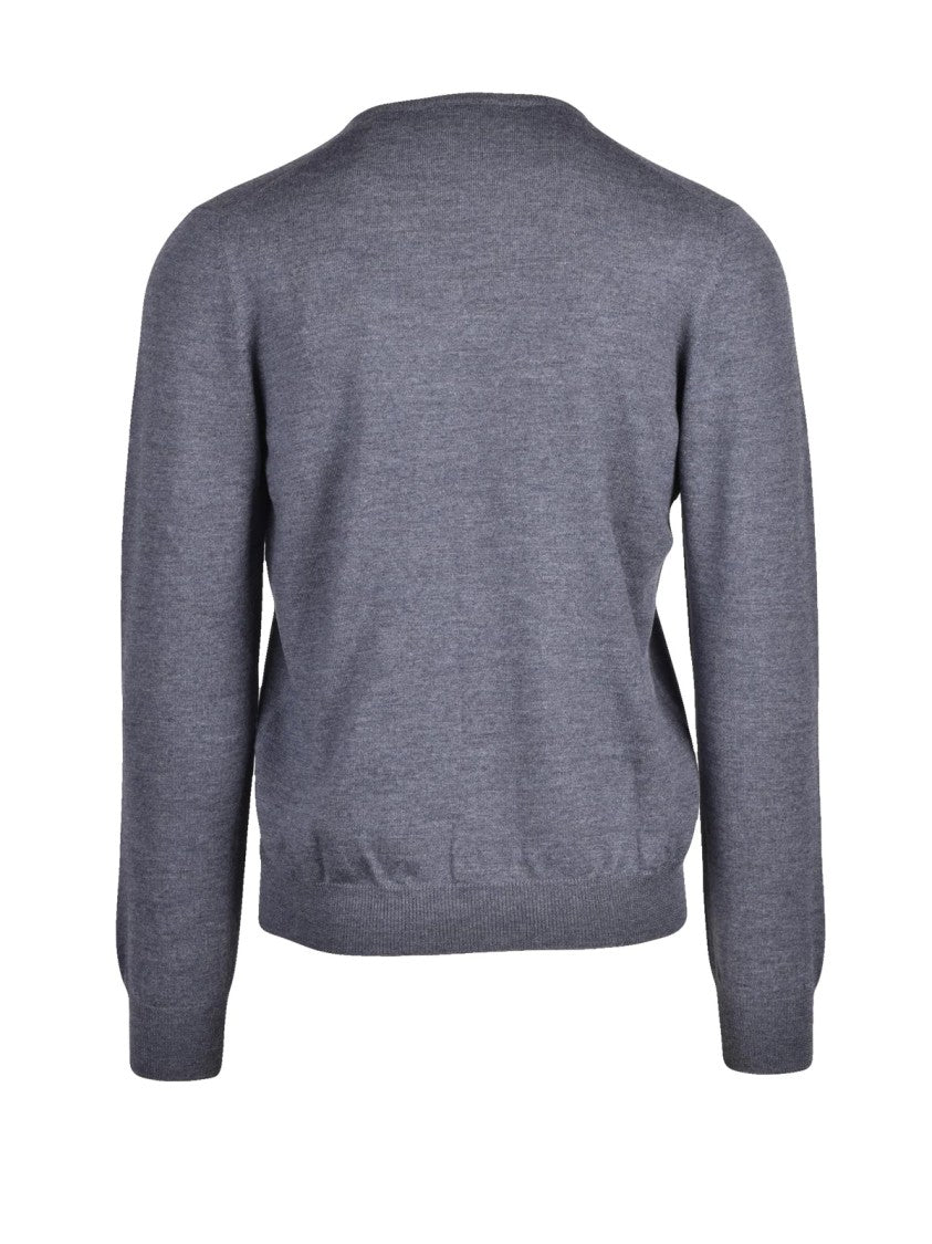 Gran Sasso V-Neck Sweater In 100% Virgin Wool With Ribbed Details