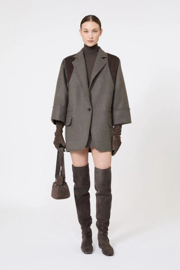 Max Mara Taupe Mxsacinoso Virgin Wool Mini Skirt