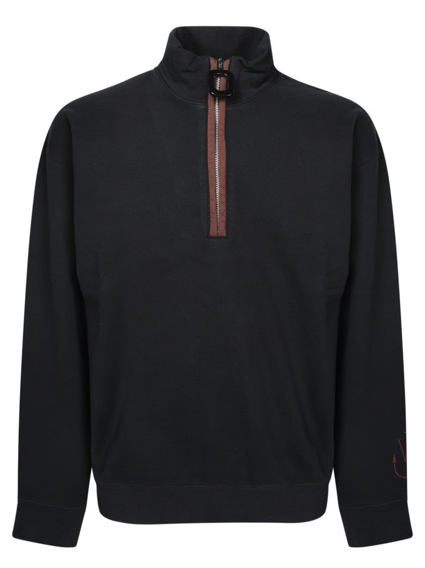 J. W. Anderson High Collar Black Sweatshirt With Leather Details