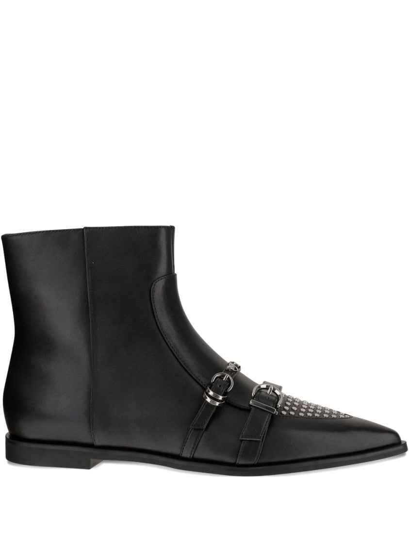 Pinko Pointed-Toe Black Leather Ankle Boots