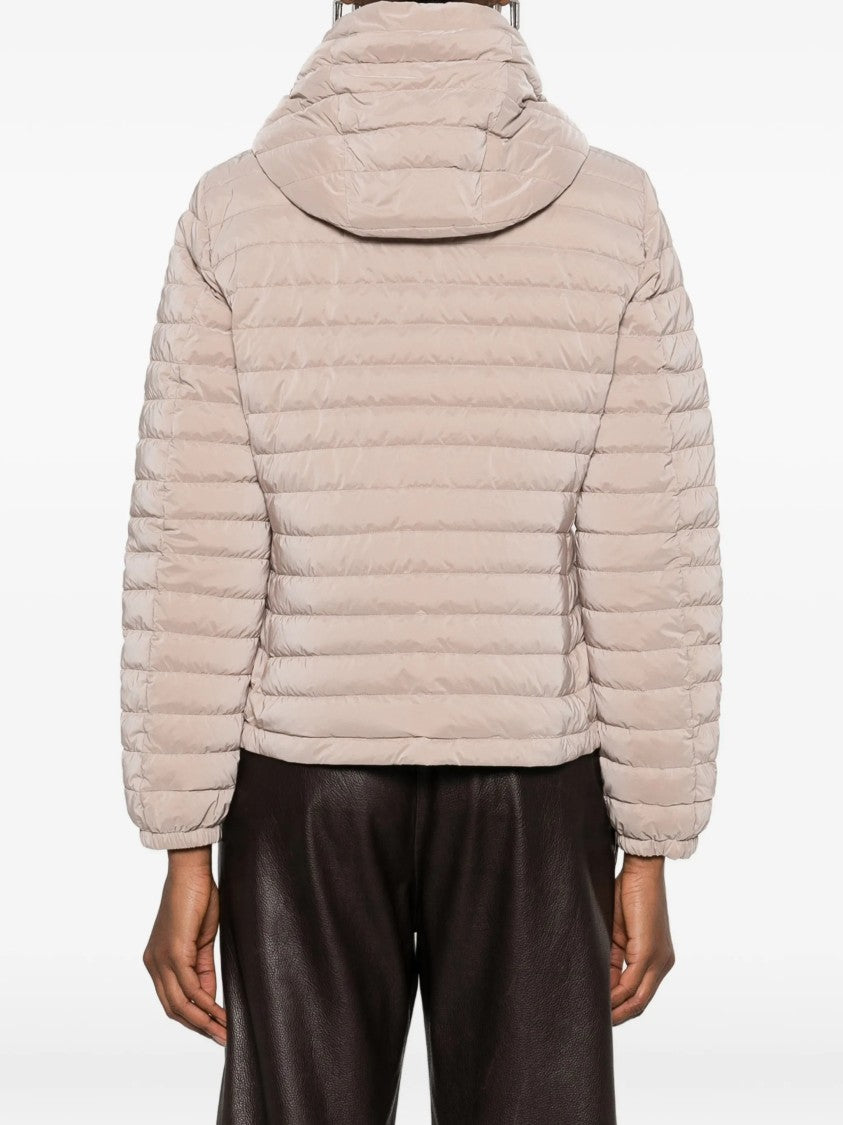 Moorer Neutral Quilted Hooded Jacket With Cropped Fit