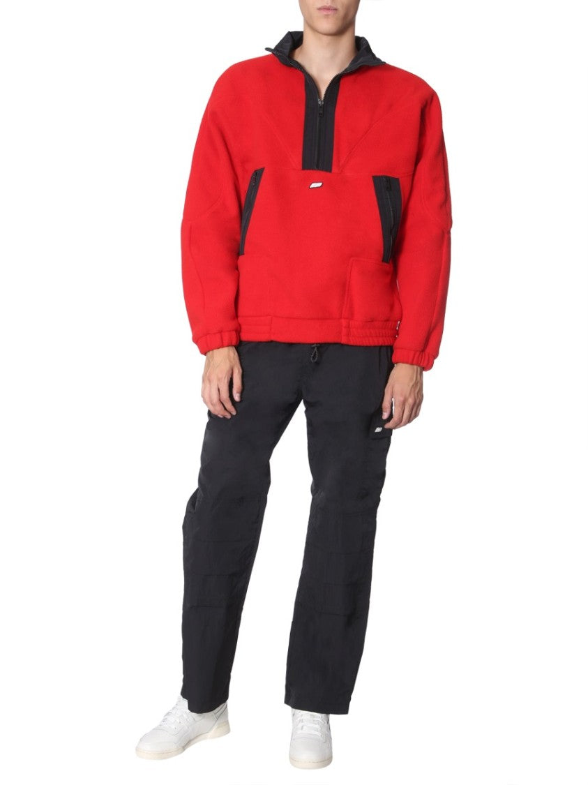 Msgm Red Oversized Half-Zip Sweatshirt